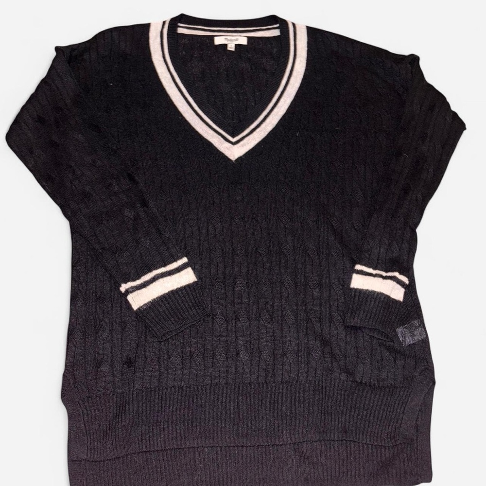 Madewell Black Linen V-Neck Sweater Size Small